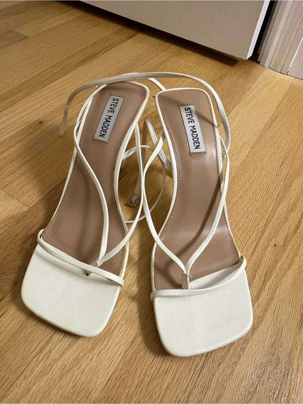 Steve Madden White Strappy Square-Toe Heels